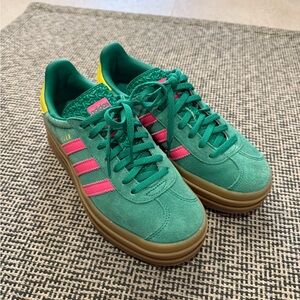 Adidas Green Sneakers with Pink Stripes